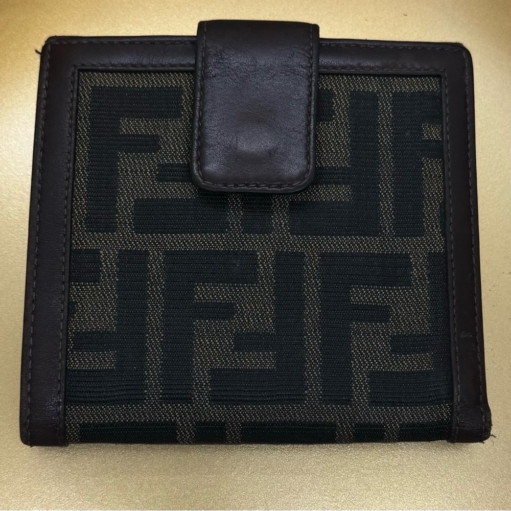 Fendi Authentic Zucca Bifold Brown Leather and Canvas